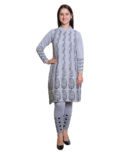Image of Grand Line Women's Acrylic Woolen Winter Wear Warm Kurta with Palazzo Set
