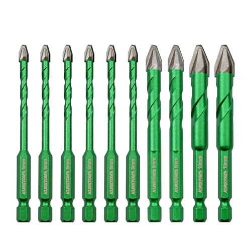 KURSTOL Broca Excéntrica de Cabeza Sesgada - 10 piezas 6/6/6/8/10mm*2 Juego de Brocas para Baldosas de Cerámica, Azulejos, Madera, Plástico, Mampostería, Mármol, Vástago de Cambio Rápido
