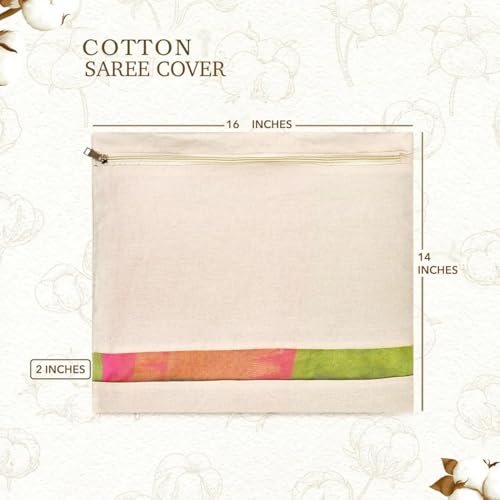 Image of Gritty Cotton Canvas Saree Bag Big Size Single (16x14 Inch) with Zip Closure for Clothes Bags and Wardrobe Organizer with Transparent Mesh Window, Beige (PACK OF 6)