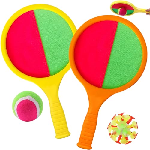YOUYIKE 2 Pieces Balles Velcro Raquette, Enfants Lancer Catch Ball Jouet, Jeu de Pagaies et de...