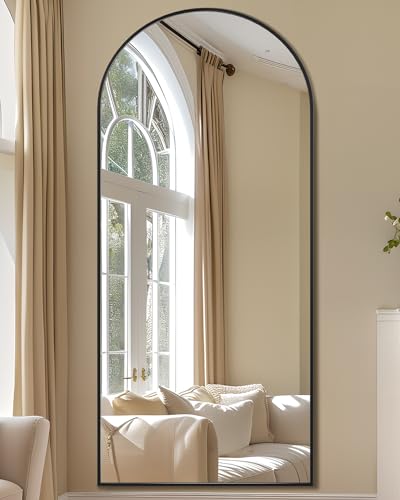 Suidia Arched Full Length Mirror, 76"x34" Floor Mirror Freestanding, Floor Standing Full Body Mirror with Stand for Bedroom, Hanging Mounted for Living Room Cloakroom, Black