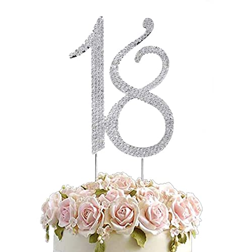 Decorazione Torta 18 Numero, Decorativo Cake Topper Con Strass Scintillanti, Per Anniversari, Feste Compleanno (Colore Casuale, Argento/Oro)