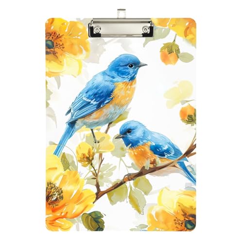 Blue Birds ビンテージ花柄両面プリントクリップボード 教室/レストラン用 12.5インチ x 9インチ
