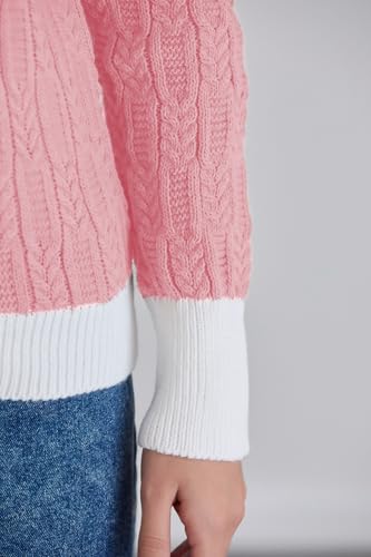 Image of Sweaters for Women Fashion Long Sleeve Lapel Collar V Neck Casual Knit Color Block Pullover Sweater