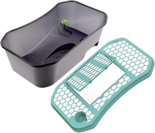 新登場 カメ用水槽 大きい カメ 水槽 亀の水槽 亀 飼育ケース ボックス タートルタンク 日向ぼっこ台 ミドリガメ クサガメ スッポン 観察 排水孔 階段 エサ皿 白+ピンクのカバー 亀用ハウス 多頭飼い対応 ヤドカリ飼育 (ブラック+緑のカバー,74c