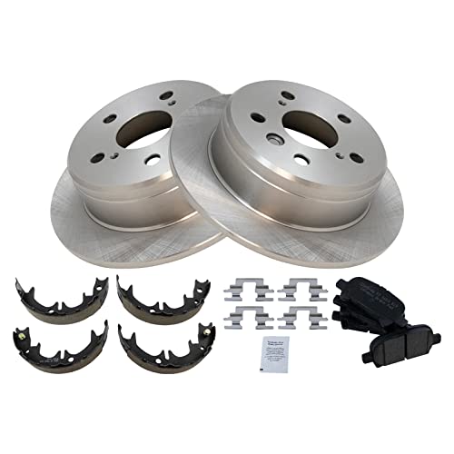 Image of TRQ Rear Brake Pad and Rotor Set Ceramic Parking Brake Shoe Compatible with 2000-2001 Toyota Camry 1999-2003 Solara