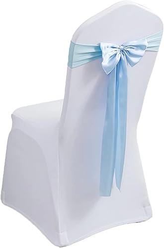 MYS QiQi Paquete de 100 bandas de elastano para silla, lazos de satén de color azul para bodas, eventos, banquetes, hoteles, hogar y cocina, 100