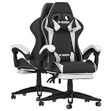 Ergonomic Gaming Chair with Footrest for Adults (With Footrest, White)