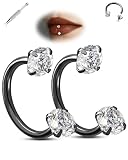 Jewseen 2PCS Horseshoe Conch Piercing Jewelry 16G 316L Surgical Steel Lip Ring Double Cubic Zirconia Horseshoe Earring Internally Threaded Daith/Septum Piercing Jewelry for Women