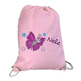 Mein Zwergenland Turnbeutel Sportsack aus Baumwolle mit Name Schmetterling, 12 L, Rosa