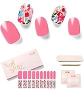 NAILOG Semi Cured Gel Nail Strips, 20 Pcs Pink Flowers Long Lasting Stickers Extra Long Nail Wrap...