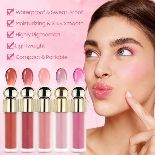 OETUIOW Liquid Blush Tint, Multi-Use Lip & Cheek Makeup, Long-Lasting Liquid Blush for High-Pigment Color, Effortlessly Creates A Natural Look, Vegan & Cruelty-Free (03 Light Pink) — view 5