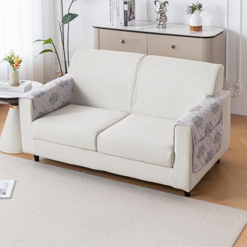 Image of House of Quirk 'Mughal Series' Printed Quilted Sofa Cover for 1 /2 /3 /4 Seater - Anti-Slip, Washable Couch Protector Slipcover (2 pcs Armrest, Beige Wildflower, 80x60 cm)