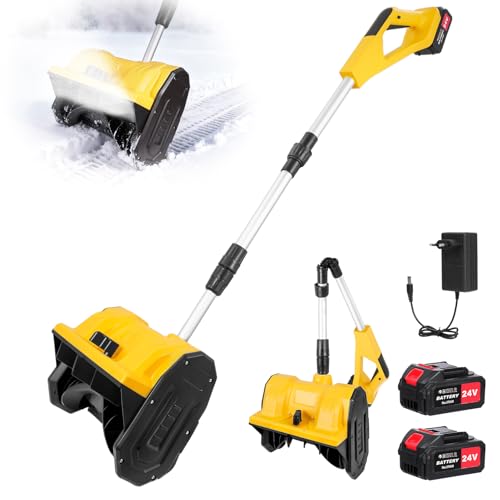 Akku Schneeschaufel 21V, Elektrische Schneefräse mit 2X 4.0Ah Akku & Ladegeräte, bis 15cm Räumhöhe, 8m Wurfweite, 28cm Arbeitsbreite, 30° verstellbarem Auswurfkanal, Faltbare Aufbewahrung