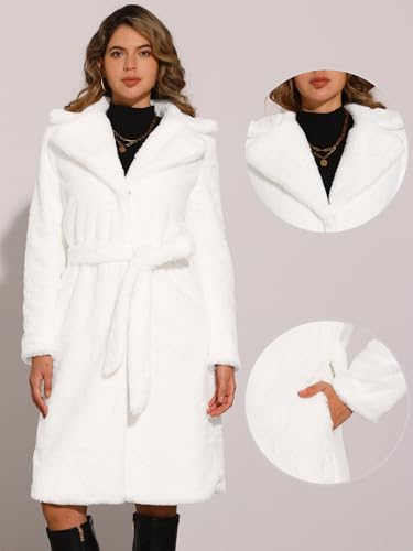 Allegra K Faux Fur Coat for Women's Winter Warm Overcoat Outerwear Belted Fluffy Jackets2