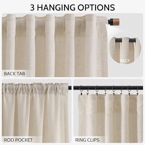 Image of Nanspring Cream Beige Linen Curtains 84 Inches Long for Living Room Light Filtering Semi Sheer Curtain Back Tab Modern Farmhouse Decor Elegant Luxury Coastal Drapes for Bedroom Office 52x84,2 Panels
