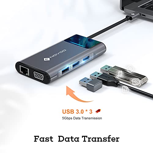 Image of NOVOO 9in1 ProUSB C Multiport 4K HDMI VGA Ethernet 1000Mbps, 100W PD Charging, 3 USB3.0, SD /TF Slots, Thunderbolt 3 Laptop Dock for MacBook, Windows Laptops, Dark Grey, (NVHUBSN09PLX)