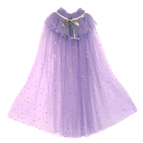 Proumhang Cape de Princesse pour Filles Cape de Princesse en Tulle avec Paillettes Halloween Carnaval Anniversaire Thème Déguisement Fête pour Filles de 3 à 9 Ans 75cm Violet