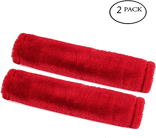 Image of Soft Faux Sheepskin Seat Belt Shoulder Pad for a More Comfortable Driving, Compatible with Adults Youth Kids - Car, Truck, SUV, Airplane,Carmera Backpack Straps 2 Packs Red