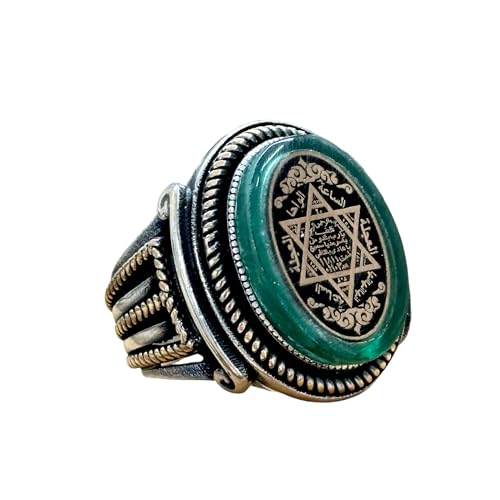 Silver Seal Of Solomon Ring, Men King Solomon Ring, Emerald Gemstone Solomon Signet Ring, 925k Sterling Handmade Silver Ring,925k Silver