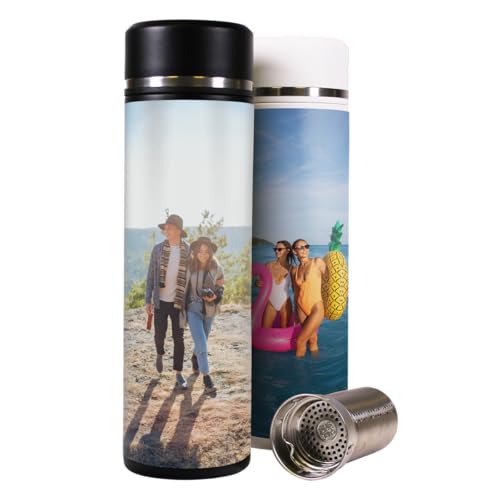 Personalisierte Thermosflasche von Dottie Bottle - Trinkflasche 'Lotty' mit eigenem Motiv bedrucken - Weiße, auslaufsichere Trinkflasche aus Edelstahl