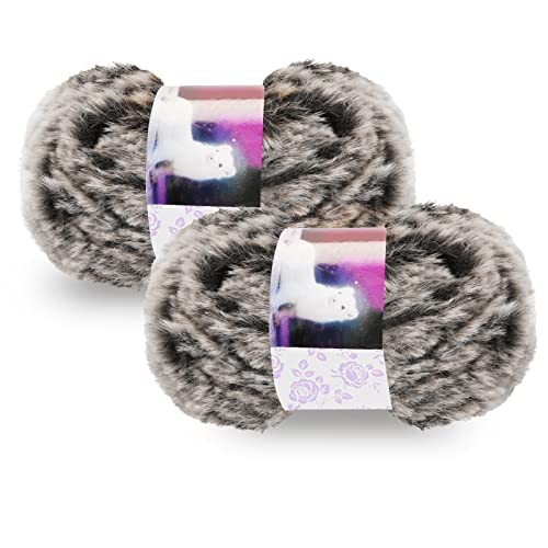 2Pack Pelote de laine à tricoter et à crocheter,100g Gris Boules de Fil, Très doux Pelote de laine imitation fourrure Fil ultra Doux Pour Métier à Tisser à La Main utilisé pour le tricot et le crochet