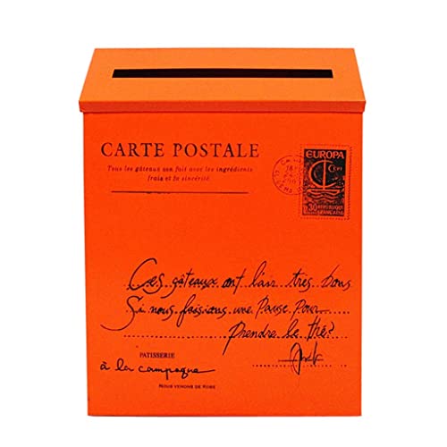 Buzón grande de metal galvanizado americano vintage | Buzón de pared con cerradura | para decoración del hogar rural | 23 x 6 x 30 cm, color naranja