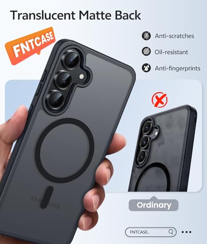 Image of FNTCASE for Samsung Galaxy S25 FE Case: Magnetic Translucent Matte Military Grade Drop Proof Protection Cell Phone Cover - Slim Rugged Durable Shockproof Protective S25Fe Cases (Black-6.7 inch)