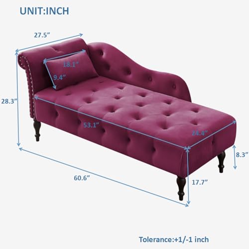 Image of Eafurn 60.6 inch Chaise Lounge Chair Indoor, Oversized Upholstered Sofa Bed for Living Room, Tufted Velvet Sleeper Couch Comfy Recliner Bedroom Reading Seat | Breathable material