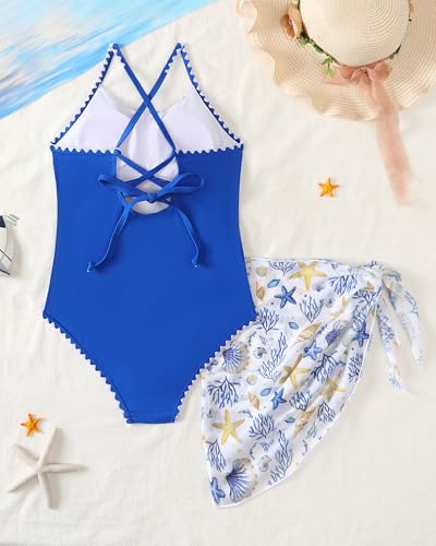 Image of Girls Swimsuit One-Piece Bathing Suit with Cover Up Skirt 7-16Y