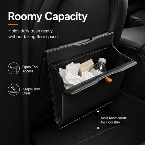 Image of COZILO Leather Car Trash Can, Leak-Proof Odor-Lock Car Garbage Can with 60 Liners, Magnetic Closure, Liner-Hold Design, Storage Pocket & Metal Hooks, Hanging Car Trash Bin for SUV Sedan Truck