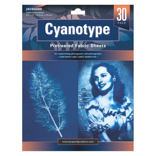 Jacquard Cyanotype Fabric Sheets, Pre-Sensitized Cotton Sateen for Easy Sun Printing, Professional-Quality Fabric Sheets, Just Expose & Rinse, Create Stunning Cyanotype Prints with UV Light, 30-Pack