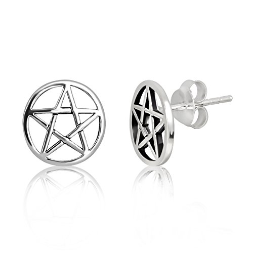 WithLoveSilver 925 Sterling Silver Star Round Pentacle Stud Earrings - Perfect for Womens Jewelry