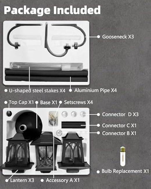 73 Aluminum Solar Lamp Post Light, 3-Head Pole Lights 90LM Waterproof - Auto Dusk to Warm White Dawn Floor Lamp for Outdoor Garden Pathway Replaceable Bulb