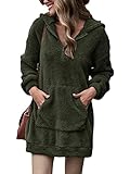 Gemijacka Damen Hoodie Oversized Kapuzenpullover-Kleid Einteiliges Teddy Fleece Minikleid Plüsch Herbst Winter Oberteil Grün S