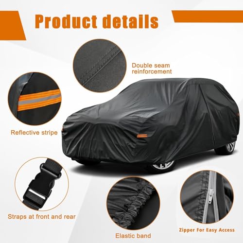 Image of Kayme 7 Layers Hatchback Car Cover Custom Fit for Dodge Grand Caravan (1996-2020), Waterproof All Weather for Automobiles,Rain Sun UV Protection.Black