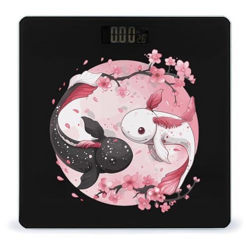 Cute Axolotl Yin and Yang Cherry Flowers Scale for Body Weight Bathroom Digital Body Weight High Precision Scale for Home Office