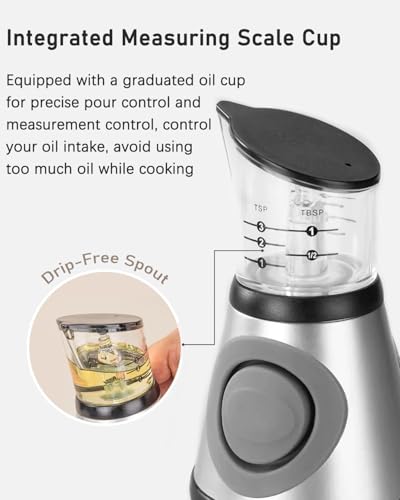 Image of ESPERO Oil Dispenser Bottle, 17oz Olive Oil Dispenser Oil Sprayer, Clear Glass Refillable Oil and Vinegar Dispenser Bottle with Measuring Scale Pump for Kitchen, Cooking, Salads, Baking Frying