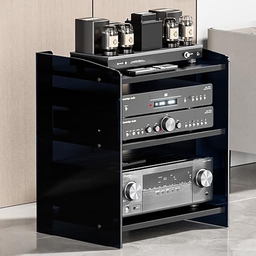 Nowoczesna szafka do przechowywania multimediów, stojak na stereo audio, regulowany domowy stojak audio stojak na odtwarzacz płyt stereo, wieża multimedialna do konsoli do gier DVD, przegroda akrylowa