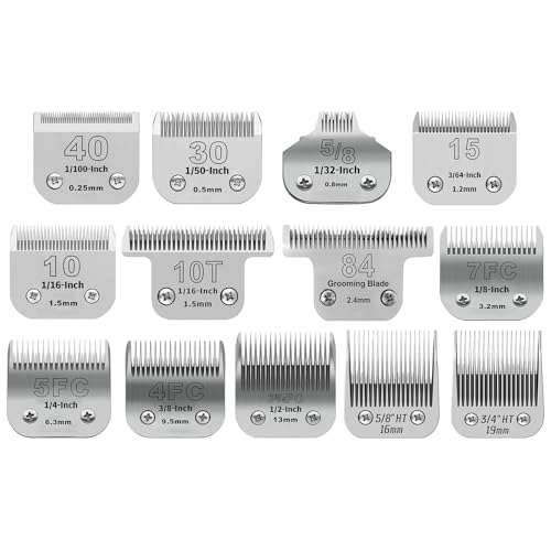 DODAER 13pcs Pet Dog Grooming Clipper Stainless Steel Blade Kit,Compatible with Andis/Oster A5,Wahl KM10 Series