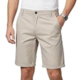 viiotu Mens Shorts Casual Cotton Summer Shorts with Pockets Elastic Waist Shorts for Work Travel Daily Wear (UK, Waist, 34, Regular, Regular, Khaki)