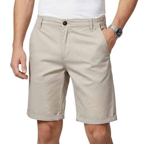 viiotu Mens Shorts Casual Cotton Summer Shorts with Pockets Elastic Waist Shorts for Work Travel Daily Wear (AU, Waist, 38, Regular, Khaki)