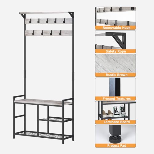 HOMEKOKO Coat Rack Shoe Bench, Hall Tree Entryway