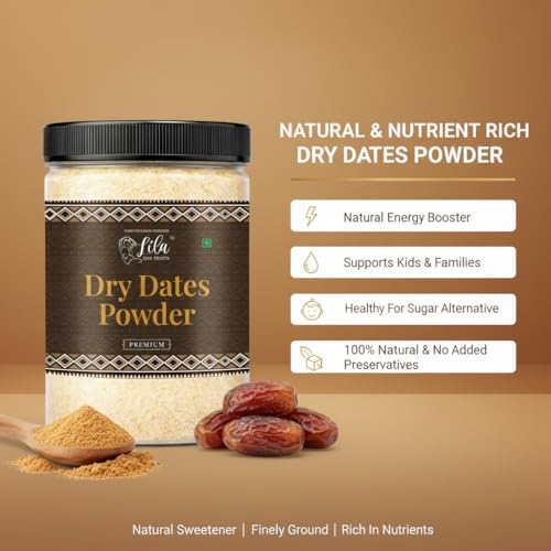 Image of LILA DRY FRUITS Dry Dates Powder 100 gms Natural Khajoor Powder for Milk, Sweets & Baking | Fine Ground Date Natural Sweetener | Healthy Sugar Substitute Perfect for Kids Children