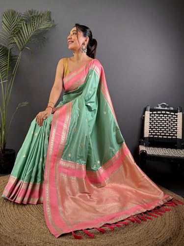 Image of SGF11 Women's Kanjivaram Pure Soft Silk Saree With Unstitched Blouse Piece