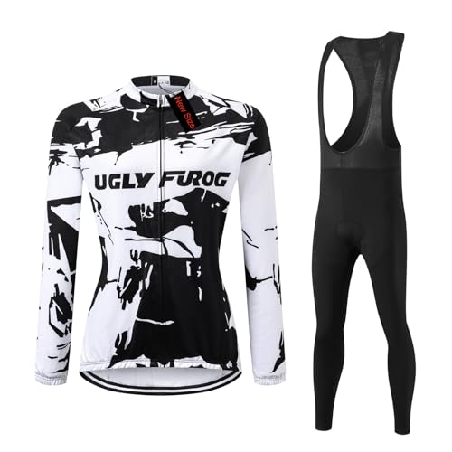 UGLY FROG Mujer Conjunto Bici MTB Manga Larga Maillot Ciclista,Traje Bicicleta Chaquetas Ciclo y Pantalones Largo Tirantes con 9D Gel Acolchado,Completa de Jerseys Transpirable Secado Rápido