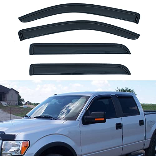 Lqqdp Set Of 4 Front+Rear Smoke Sun/Rain Guard Outside Mount Tape-On Acrylic Window Visors Compatible With 09-14 F-150 Supercrew/Crew Cab With 4 Full Size Doors #TOP4