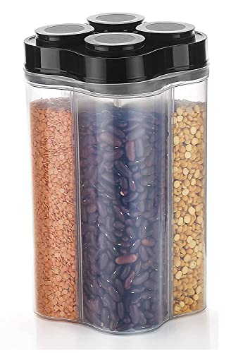 Image of Kitchenwell Multi-Purpose Airtight Transparent Plastic Lock Food Storage 4 Section Container Jar for Grocery, Fridge Container (Pack of 1, 2500ML -Black)