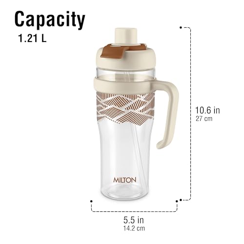 Image of MILTON Champion 1250 2- in-1 Sip or Gulp Lid Tumbler 1.21L | Tritan Plastic Water Bottle with Handle | Leak-Proof, BPA-Free | Perfect for School, Gym, Office, Travel Bottle for Men and Women, Beige