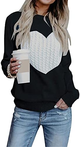 shermie Women’s Pullover Sweaters Long Sleeve Crewneck Cute Heart Knitted Sweaters